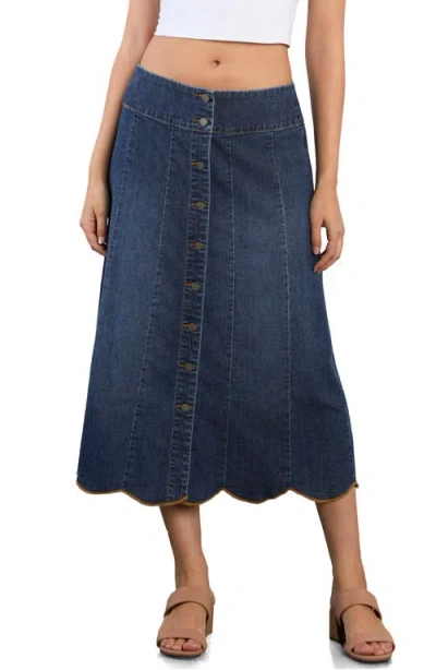 Wash Lab Denim Scallop Denim Midi Dress In Blue