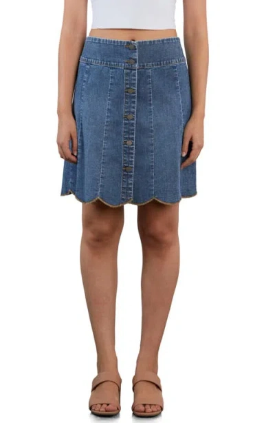 Wash Lab Denim Scalloped Hem Denim Miniskirt In Blue