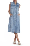 Wash Lab Denim Seamed Sleeveless Denim Midi Shirtdress In River Blue