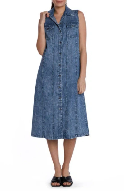 Wash Lab Denim Seamed Sleeveless Denim Midi Shirtdress In Stream Blue