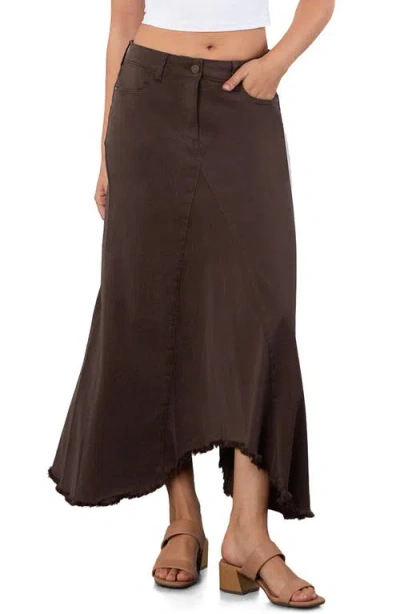 Wash Lab Denim Selma Pieced Asymmetric Denim Maxi Skirt In Brown