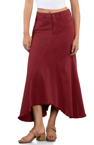 Wash Lab Denim Selma Pieced Asymmetric Denim Maxi Skirt In Burgundy