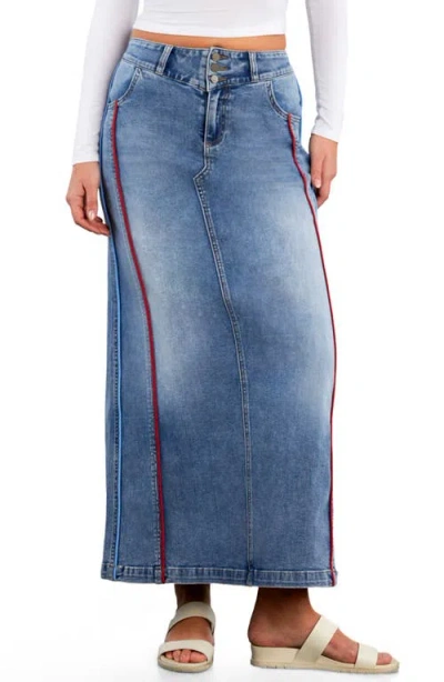 Wash Lab Denim Side Piping Denim Maxi Skirt In Blue