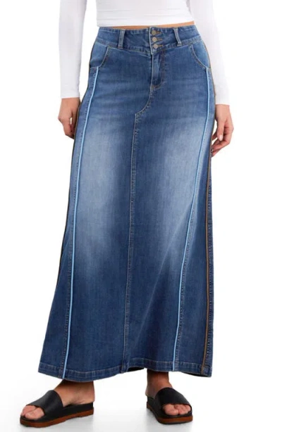 Wash Lab Denim Side Piping Denim Maxi Skirt In Blue