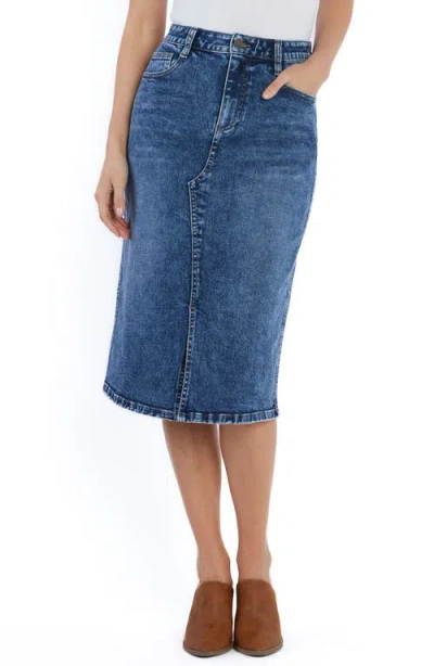 Wash Lab Denim Silver Denim Midi Skirt In Silver Blue