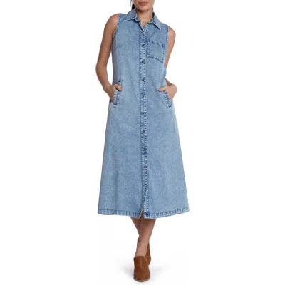 Wash Lab Denim Sleeveless Denim Shirtdress In Blue