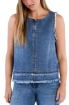 Wash Lab Denim Sleeveless Layered Fray Hem Denim Top In Blue Surf