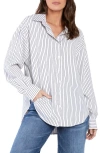 Wash Lab Denim Slick Stripe Cotton Blend Button-up Shirt In Black Stripes