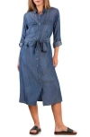 Wash Lab Denim Soft Denim Belted Midi Shirtdress In Blue