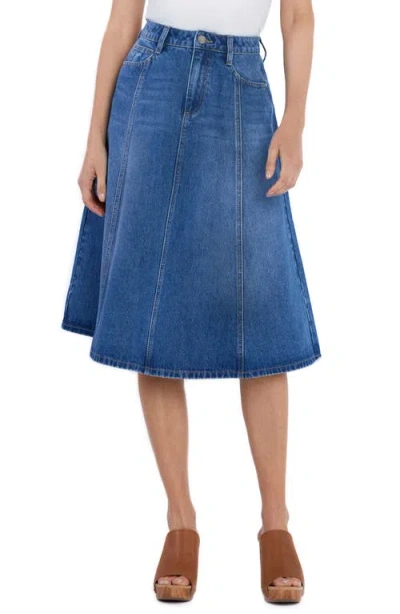 Wash Lab Denim Spin Paneled Denim Midi Skirt In Spin Blue