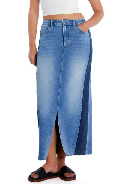 Wash Lab Denim Split Denim Maxi Skirt In Hi-low Blue