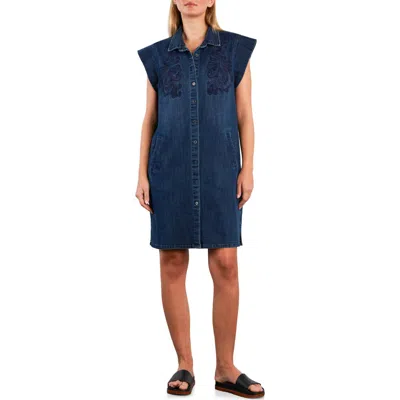 Wash Lab Denim Sundrift Embroidered Faded Cotton Blend Denim Shirtdress In Blue