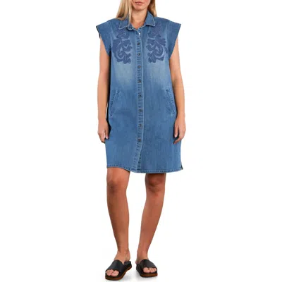 Wash Lab Denim Sundrift Embroidered Faded Cotton Blend Denim Shirtdress In Blue
