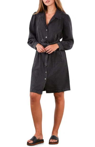 Wash Lab Denim Sweet Fade Tie Waist Denim Shirtdress In Black
