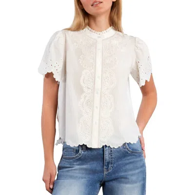 Wash Lab Denim Sweet Lace Trim Cotton Blend Top In White