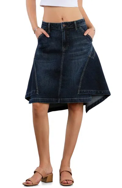 Wash Lab Denim The Austin Asymmetric Hem Pieced Denim Midi Skirt In Blue