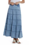 Wash Lab Denim Tiered Denim Maxi Skirt In Cloud Blue