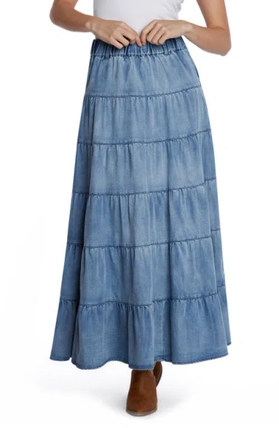 Wash Lab Denim Tiered Denim Maxi Skirt In Blue