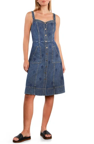Wash Lab Denim Topstitch Seamed Denim Dress In Blue