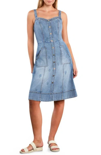 Wash Lab Denim Topstitch Seamed Denim Dress In Blue