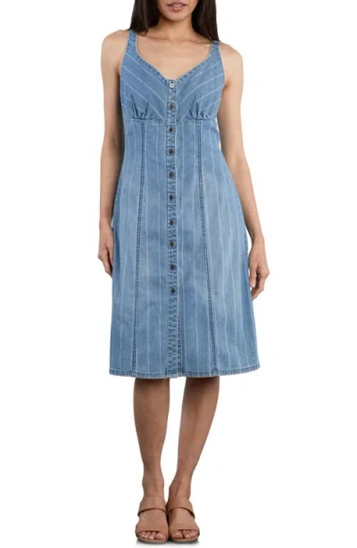 Wash Lab Denim True Blue Sleeveless Denim Dress In Washed Tide Stripe