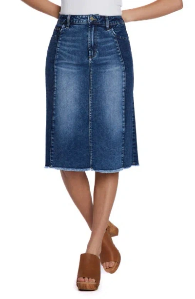 Wash Lab Denim Two-tone Raw Hem Denim Skirt In Polaris Blue Combo