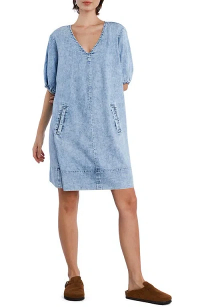 Wash Lab Denim V-neck Denim Dress In Denim Foam