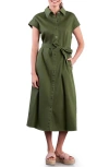 Wash Lab Denim Weekend Belted Denim Shirtdress In Green