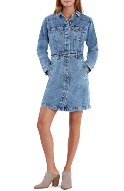 Wash Lab Denim Western Long Sleeve Denim Shirtdress In Western Blue