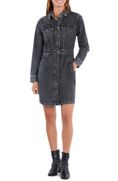 Wash Lab Denim Western Long Sleeve Denim Shirtdress In Western Grey