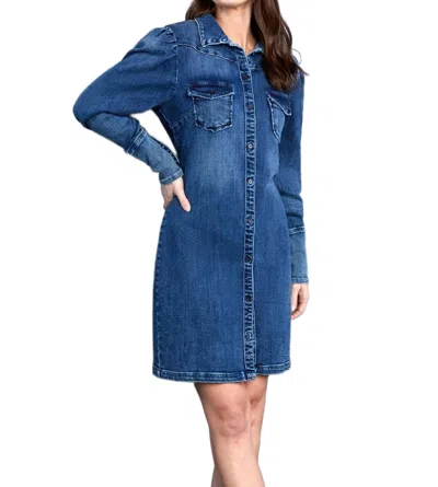 Wash Lab Puff Sleeves Shirtdress In Indigo In Multi