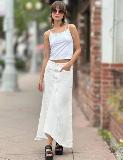 Wash Lab Selma Pieced Denim Maxi Skirt In Stone White In Multi