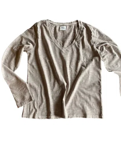 Wash Lab Women's Carrizo V-neck Long Sleeved Tee In Barn Owl In Multi