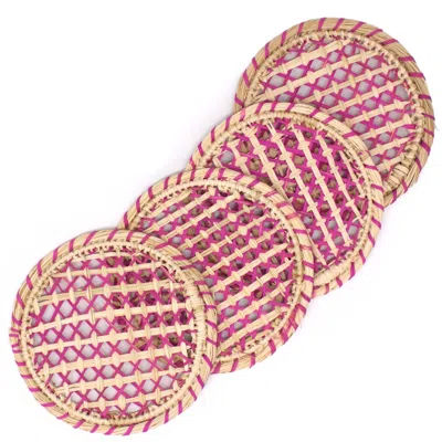 Washein Pink / Purple Pink Straw Coasters Set Of 4