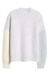 Waste Yarn Project Laerke Colorblock One Of A Kind Crewneck Sweater In Tonal White/beige/grey