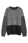 Waste Yarn Project Odd Colorblock Wool Blend Sweater In Tonal Black
