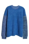 Waste Yarn Project Odd Colorblock Wool Blend Sweater In Tonal Blue