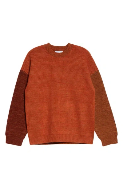 Waste Yarn Project Odd Colorblock Wool Blend Sweater In Tonal Brown