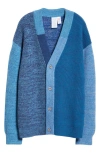 Waste Yarn Project Patti Colorblock Wool Blend Cardigan In Tonal Blue