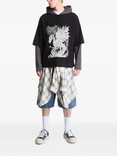 Wasted Balaur Age Layered-sleeve Hoodie In 黑色