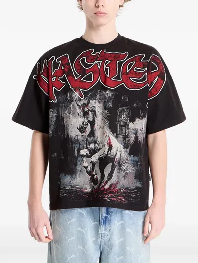 Wasted Boxy Defy Graphic-print T-shirt In Black