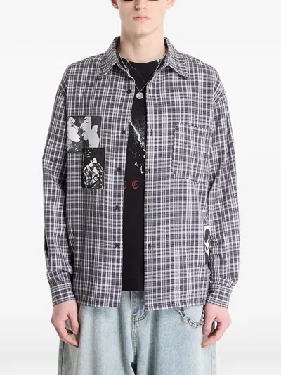 Wasted Check-print Patch-detail Shirt In Black