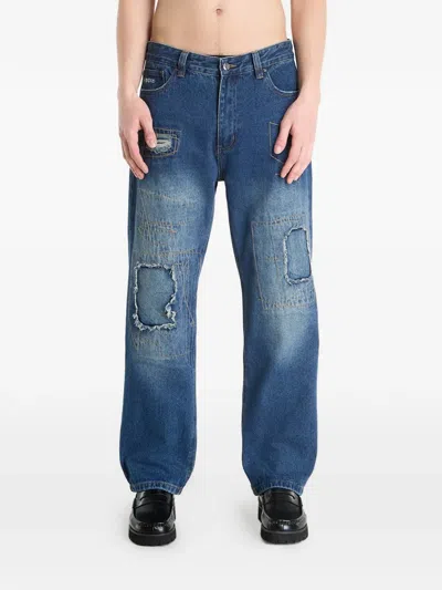Wasted Cotton Straight-leg Jeans In Blue