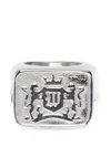 Wasted Engraved Crest Signet Ring In Silver