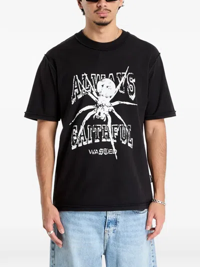 Wasted Graphic-print Reverse-seam T-shirt In Black
