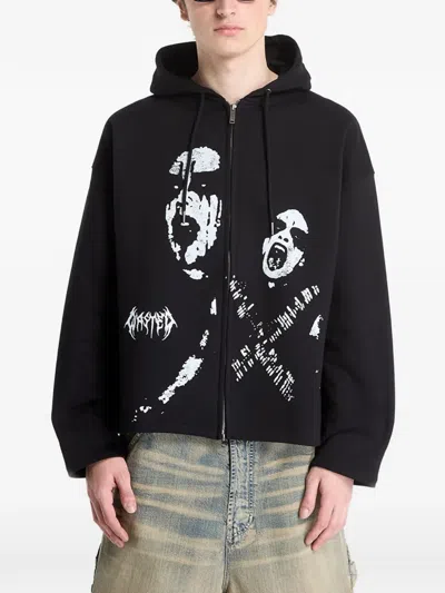 Wasted Graphic-print Zip-up Hoodie In Black