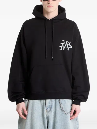 Wasted Logo-print Graphic-print Hoodie In Black