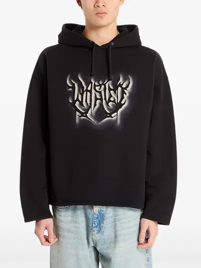 Wasted Logo-print Hoodie In Black