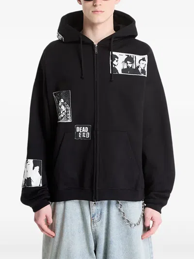 Wasted Patch-detail Zip Hoodie In Black