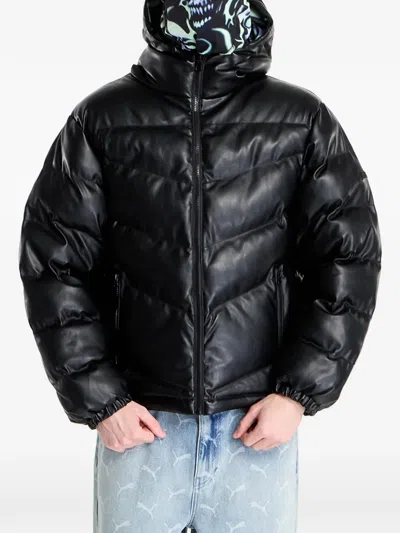 Wasted Reversible Skull-print Puffer Jacket In Black